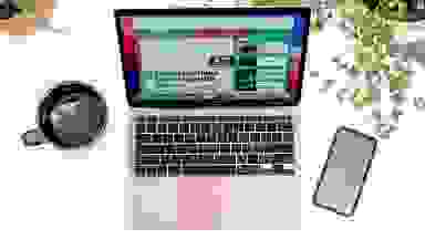 An overhead shot of the Macbook Air M1.