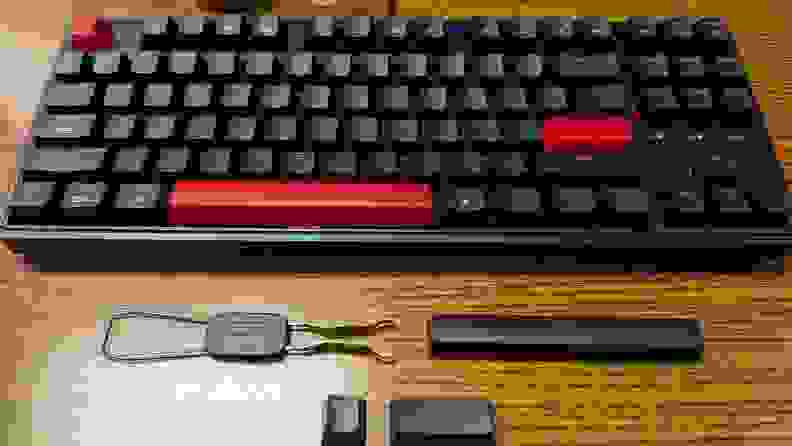 The Keychron C3 Pro, a black and red mechanical keyboard